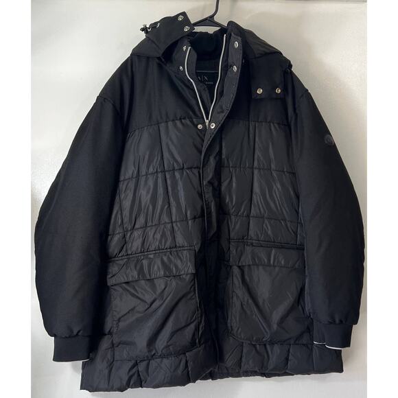 Armani Exchange Jacket Men's XXL Black Puffer Qulited Rain - Picture 1 of 10